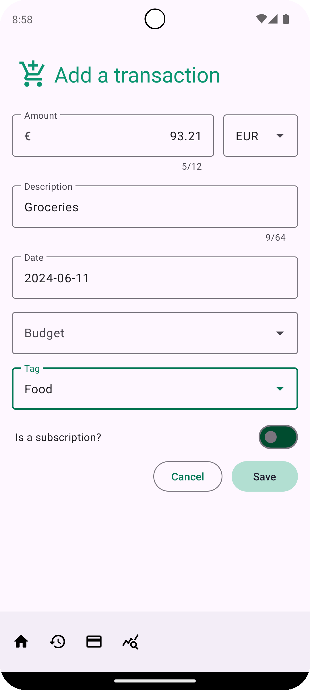 Create transaction page